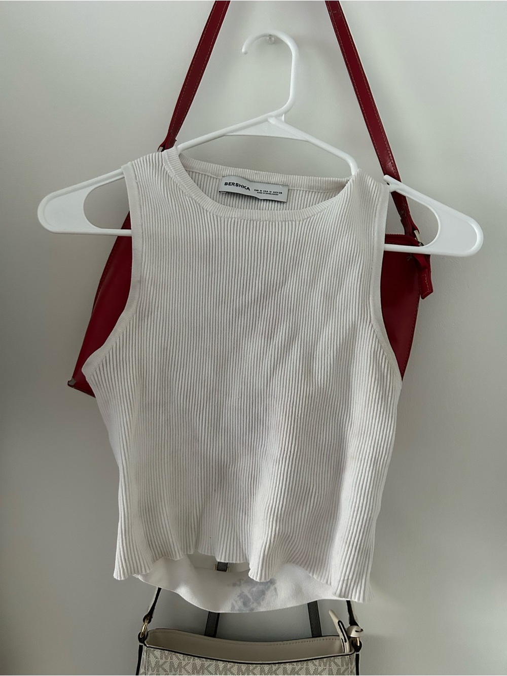 Bershka Distressed White Ribbed Sleeveless Tank Top